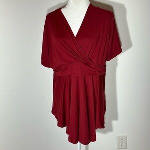 Allegrace Red V-Neck Pullover Blouse - 2X